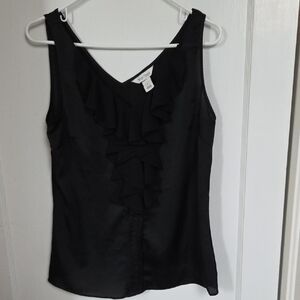 White House Black Market Dressy Black Ruffled Front Sleeveless Top Or Cami